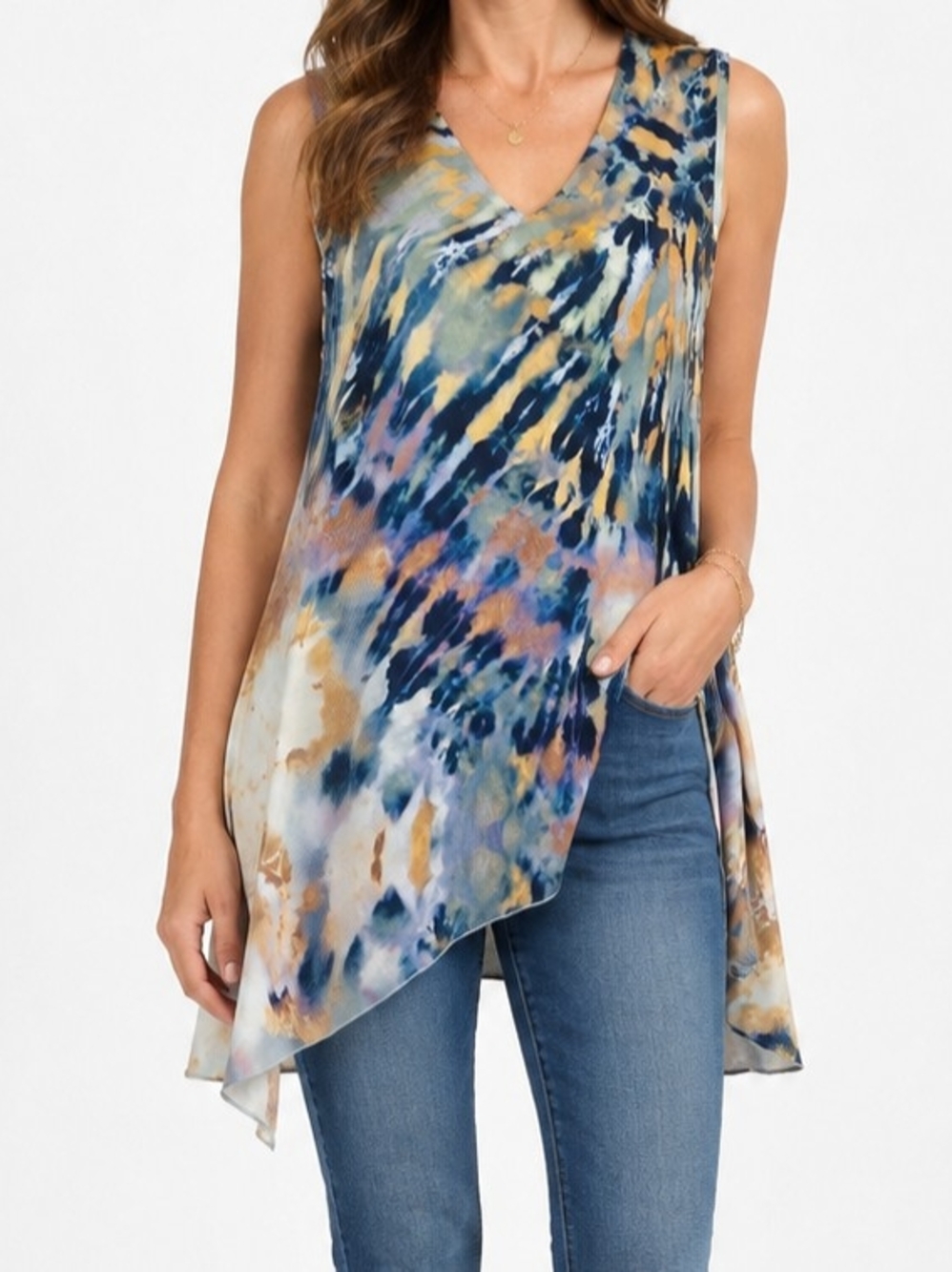 Karen Kane Sleeveless V-Neck Tie-Dye Asymmetrical Top - NWT